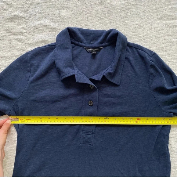 BANANA Republic Heathered Navy Blue Cropped Short Sleeve Polo Preppy T-Shirt L - Picture 7 of 9